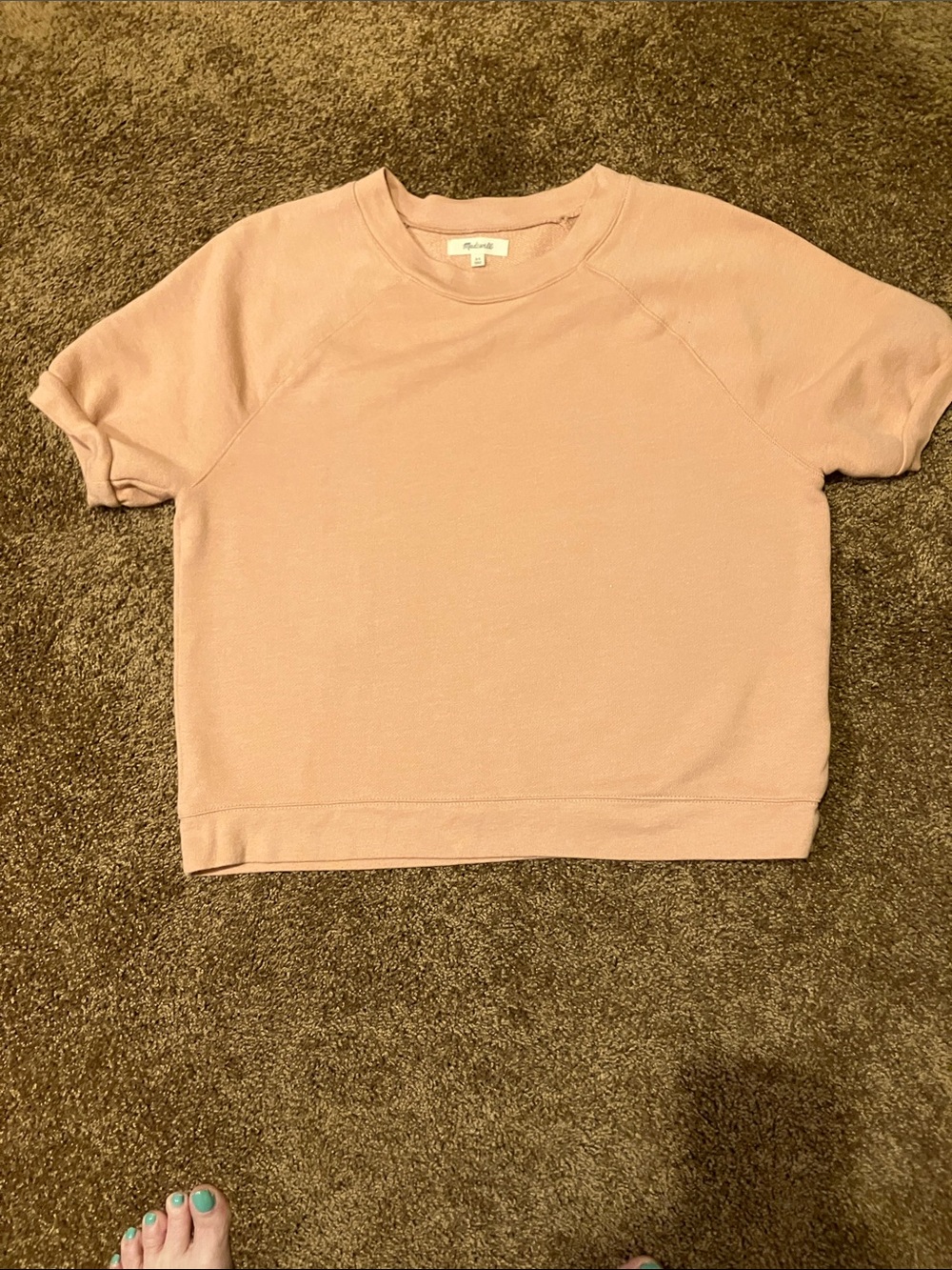 Madewell Cropped Short-Sleeve Sweatshirt in Dusty Rose